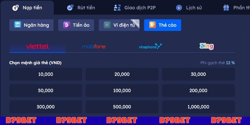 Nạp tiền D79bet dần trở thành kênh uy tín với mọi người
