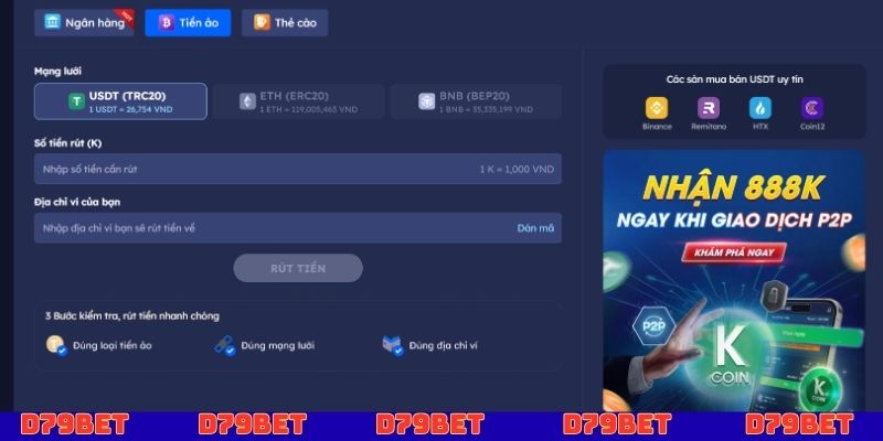 Rút tiền D79bet minh bạch top 1 thị trường hiện tại
