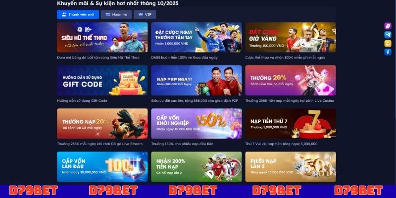 Tổng hợp các chương trình Khuyến mãi D79bet tiêu biểu nhất hiện nay